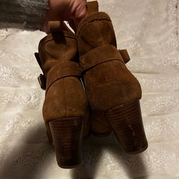 Franco Sarto Delaney Suede Ankle Boots High Heel Bootie Brown Chestnut - Picture 4 of 5